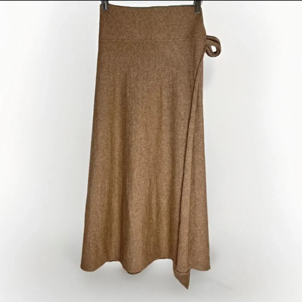 Lauren Manoogian Alpaca Yak Knit Wrap Midi Skirt Neutral Tan Sz 1/S